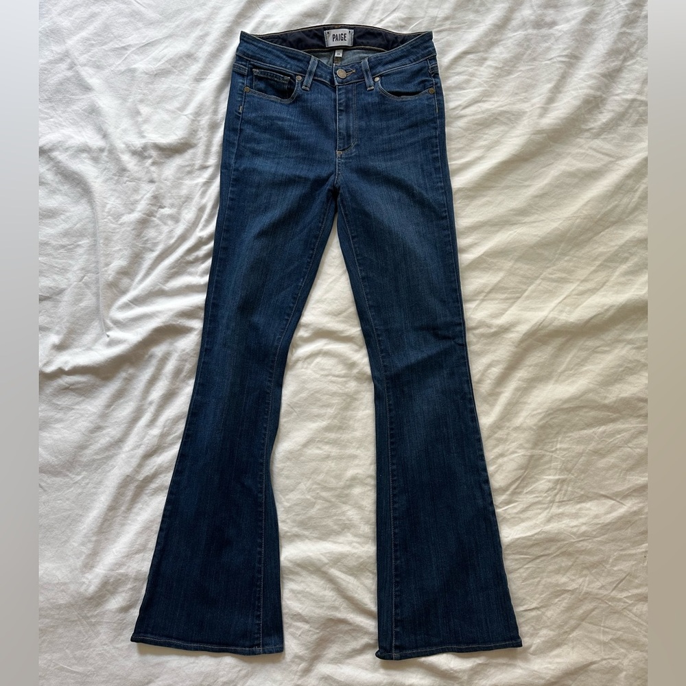 Paige High Rise Bell Canyon Flare Jeans, Size 26, Dark Wash